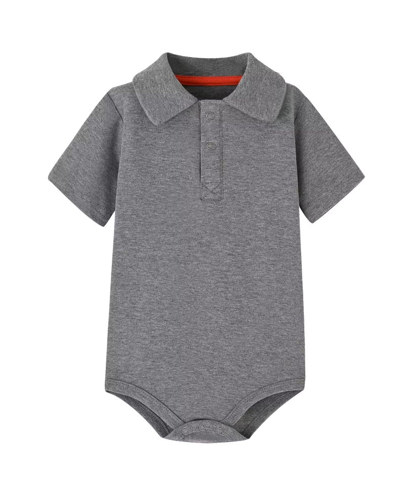 Teach Leanbh Baby Boys Pure Color Cotton Short Long Sleeve Polo Bodysuit 3-24 Months (Grey, 6 Months) - Image 1